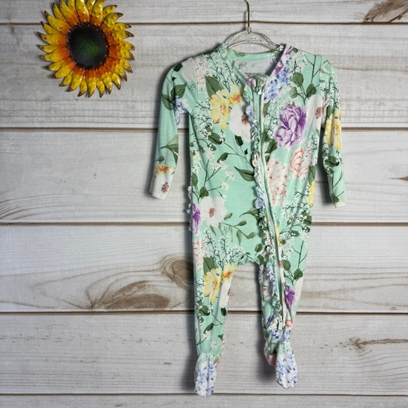 Posh Peanut Other - Posh Peanut Baby Girl Bamboo Floral Ruffle Footie Pajamas 3-6 Months
